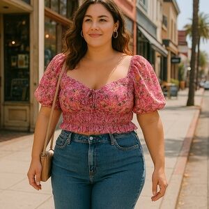 ASTR The Label Pink Magenta Floral Puff Sleeve Crop Top – NWT - Size XL